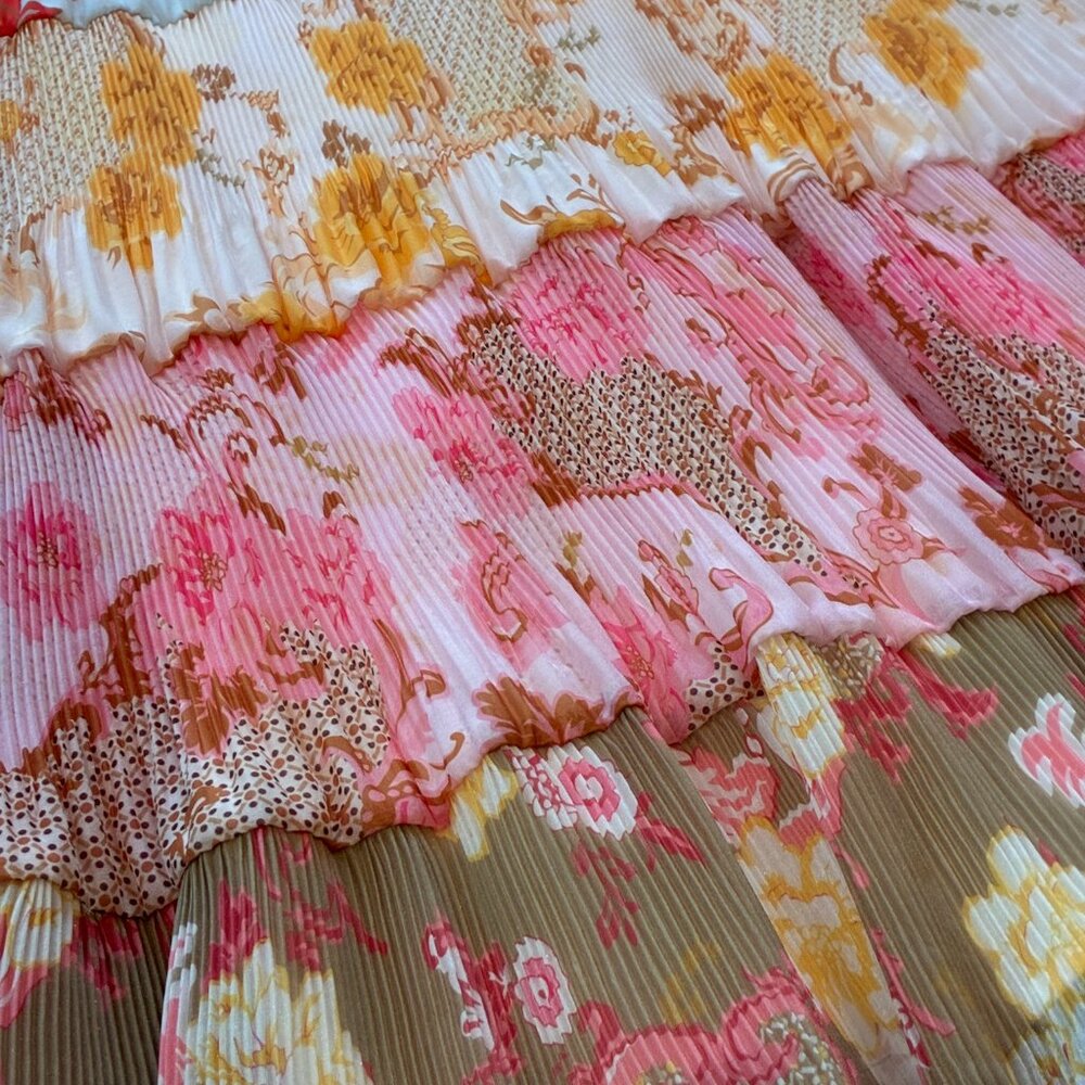 NEW Dalia MacPhee Floral Pastel Multi V-Neck Pleated Midi Dress Pink Size L - Picture 8 of 15